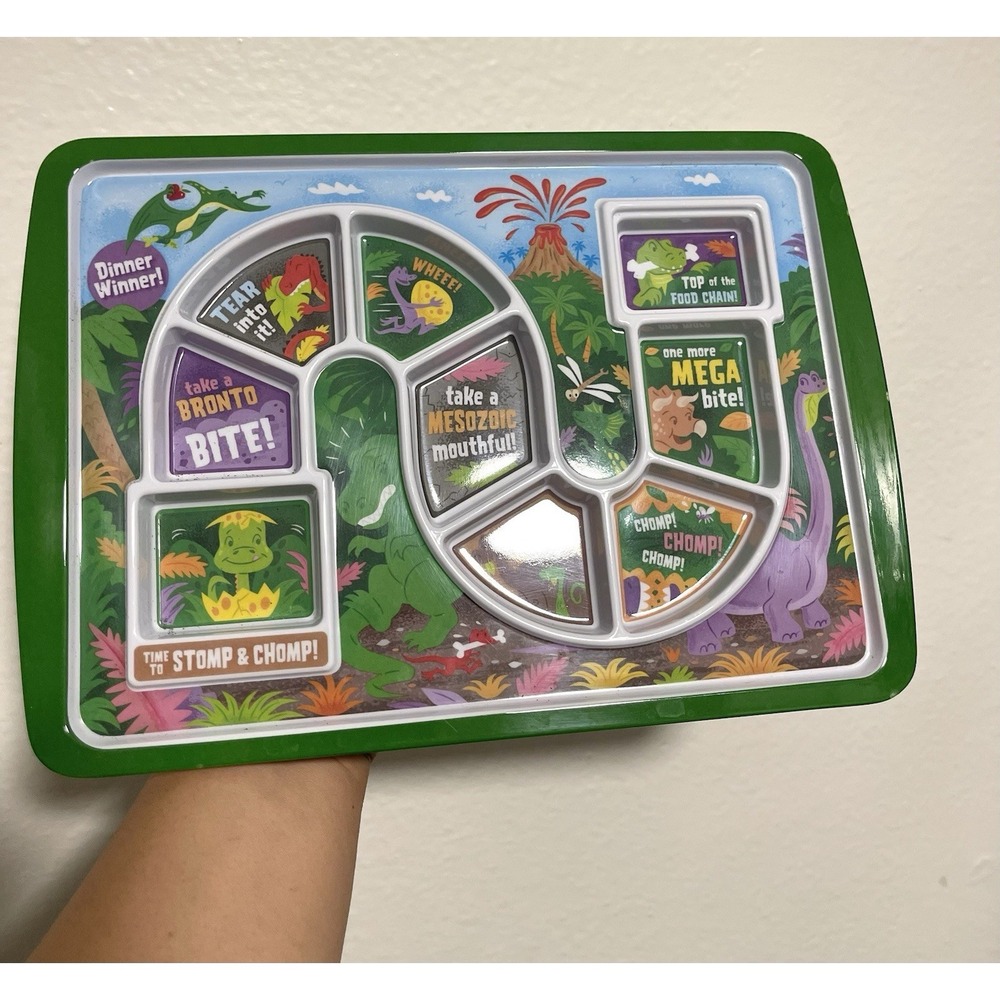 Fred DINNER WINNER Fun Melamine Kid's Plate Dinosaur Theme Picky Eater Aid
